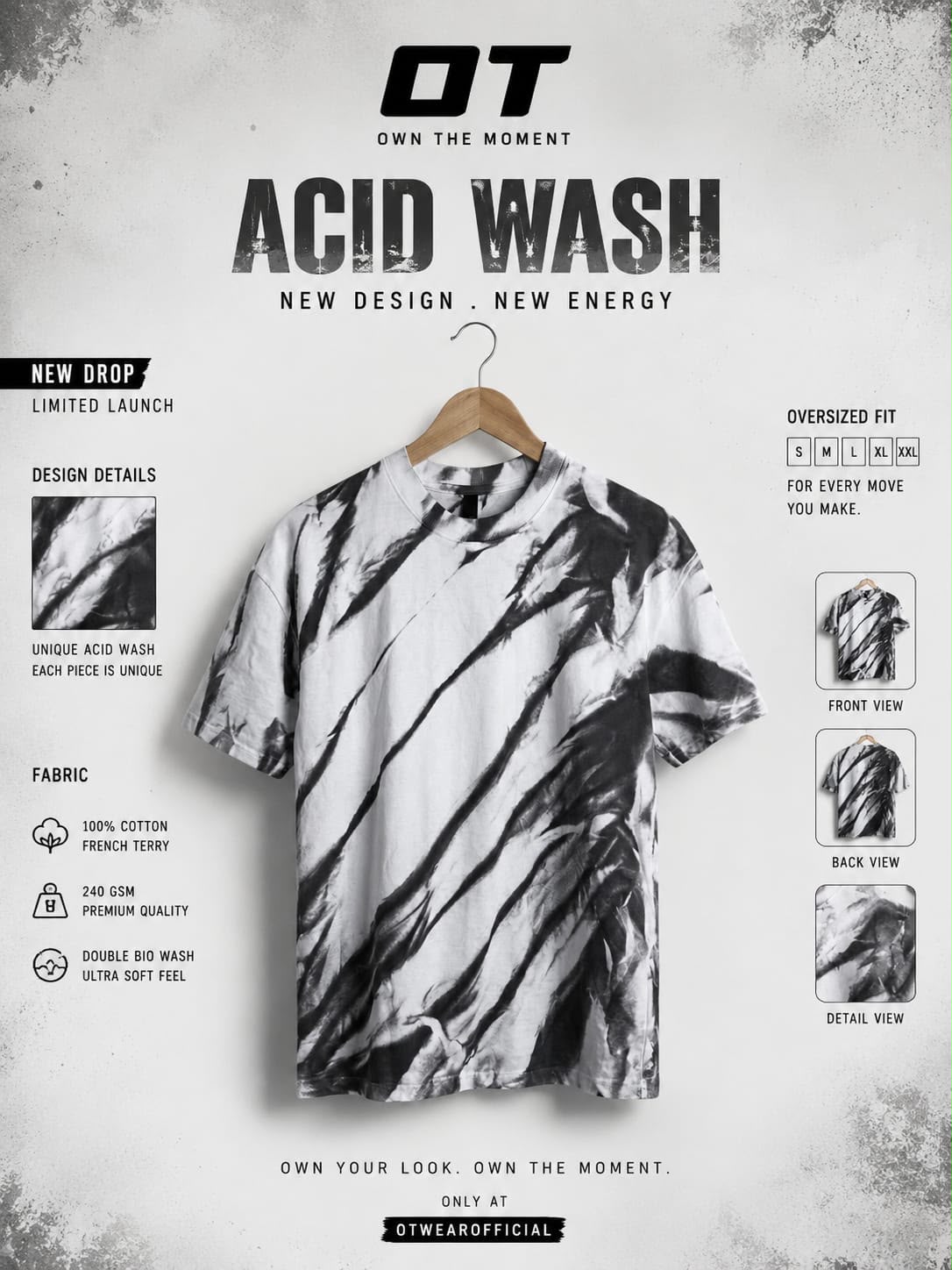 OT Premium Acid Wash T-Shirt-White