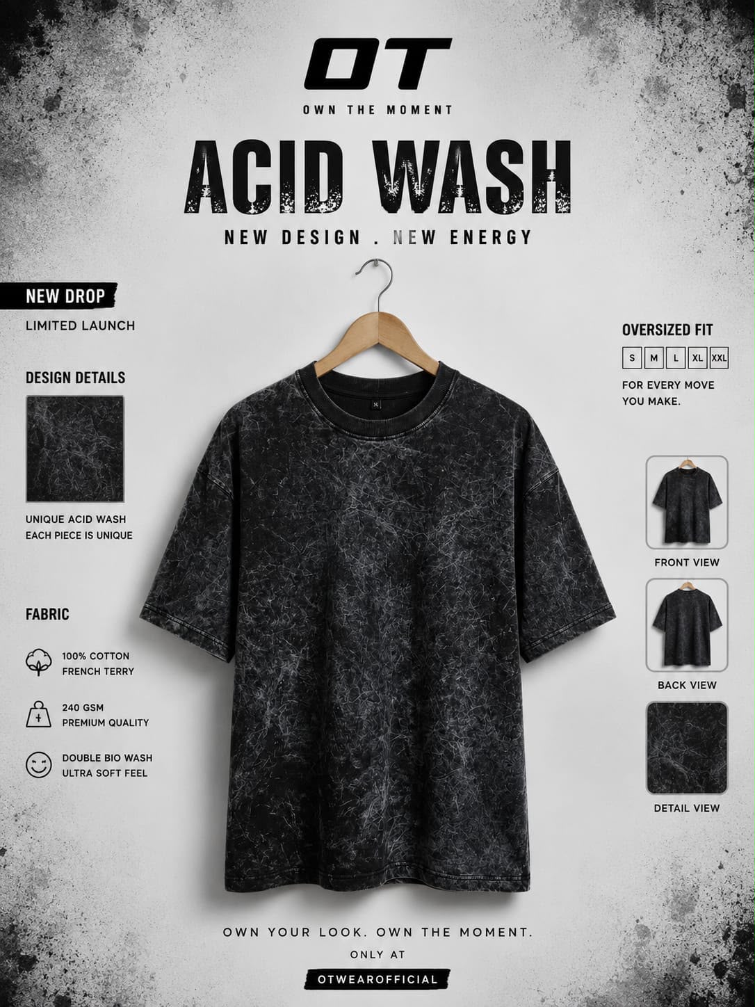 OT Premium Acid Wash T-Shirt-Black